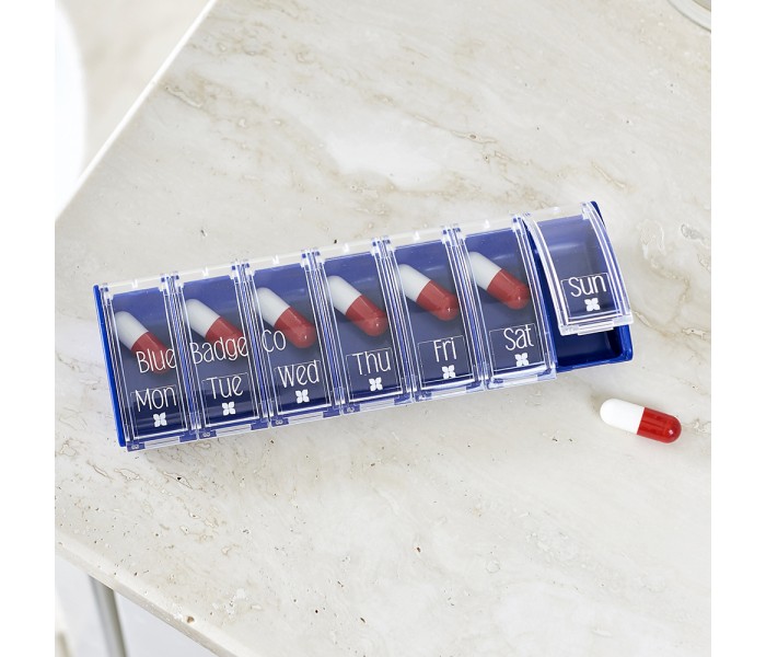 The Blue Badge Company Weekly Pill Box and Blackwatch Patterned Carry Case Has Seven Separate Sections